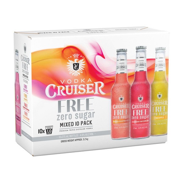 Vodka Cruiser Sugar Free Mixed Bottle 275mL | 10 Pack