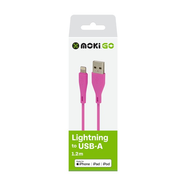 Moki Go Lightning To USB Syncharge Cable Pink 1.2M | 1 each