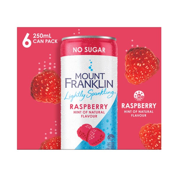 Mount Franklin Lightly Sparkling Water Raspberry Multipack Mini Cans 6 x 250mL | 6 pack