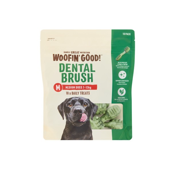Woofin Good Dental Brush Medium Dog Treat | 10 pack