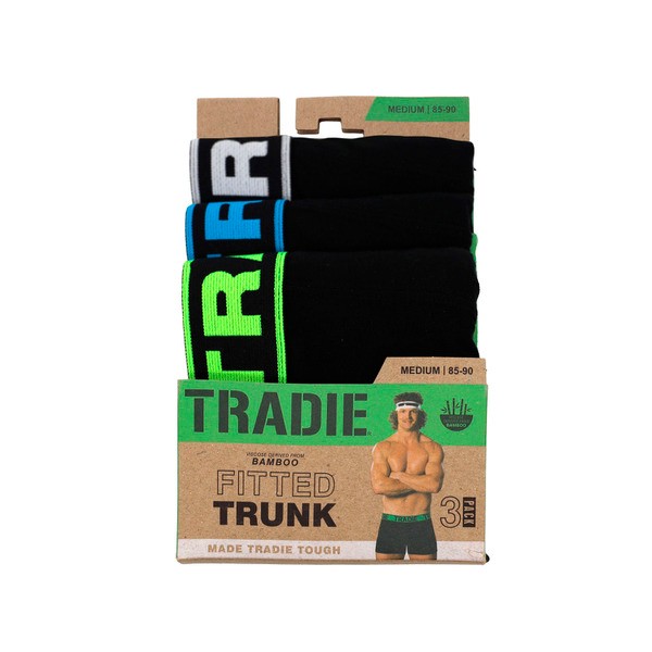 Tradie Mens Bamboo Fitted Trunk Black Size M | 3 pack