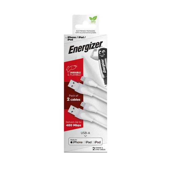 Energizer Twin Pack Lightning To USB 1.2m | 2 pack
