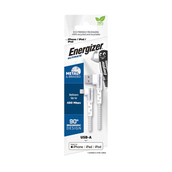 Energizer Angled Cable Lightning To USB 2m | 2 metre