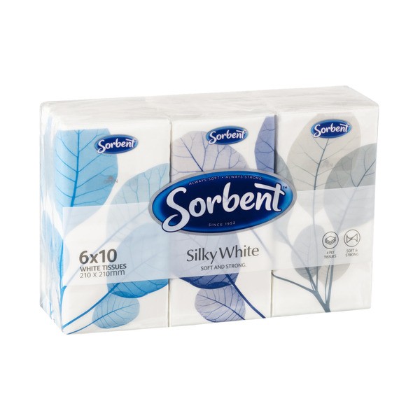 Sorbent 4 Ply Pocket Pack White Facial Tissues | 6 pack