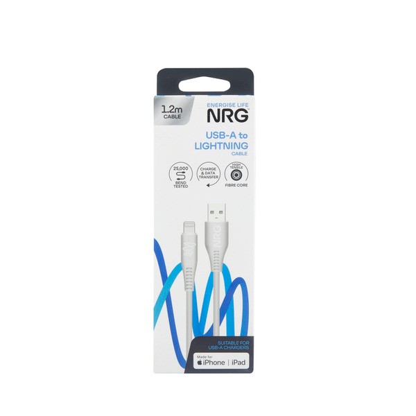 NRG 1.2m USB A To Lightning - White | 1 each