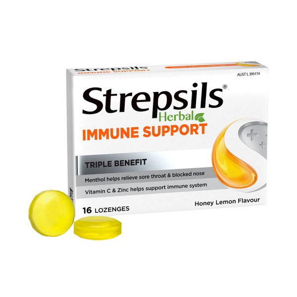 Strepsil Herbal Immune Sore Throat Honey Lemon | 16 pack
