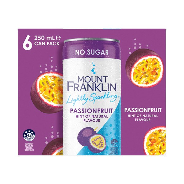 Mount Franklin Sparkling Water Cans Passionfruit 6X250mL | 6 pack
