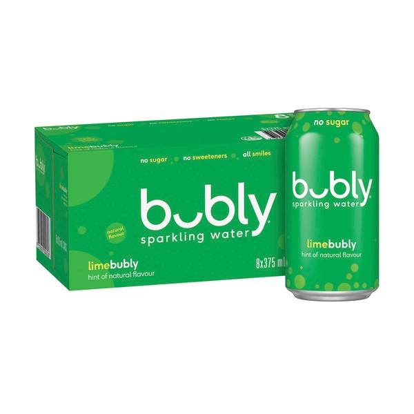 Bubly Lime Flavour Sparkling Water No Sugar Multipack Cans 375mL x 8 Pack | 8 pack