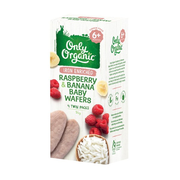Only Organic Raspberry & Banana Baby Wafers 6+ Months | 4 pack