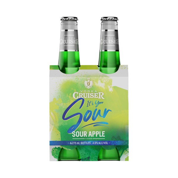 Vodka Cruiser Limited Edition Sour Apple Bottle 275mL | 4 Pack