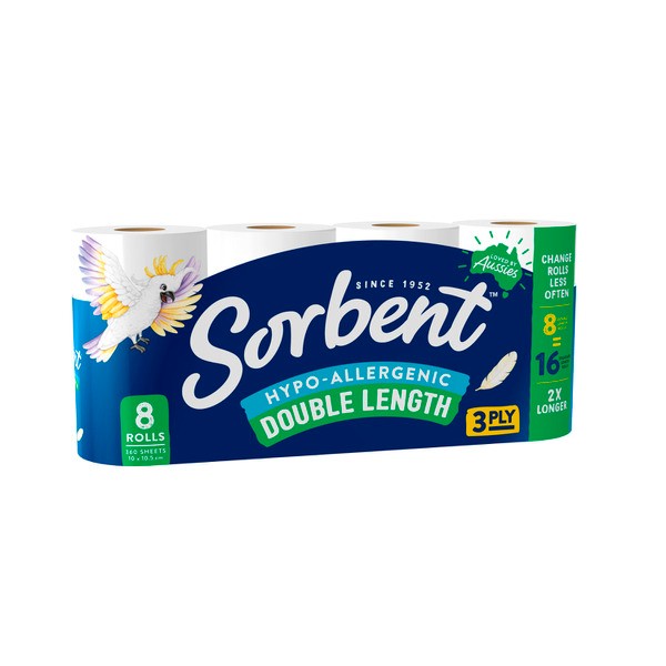 Sorbent Toilet Tissue Hypo Allergenic Double Length | 8 pack
