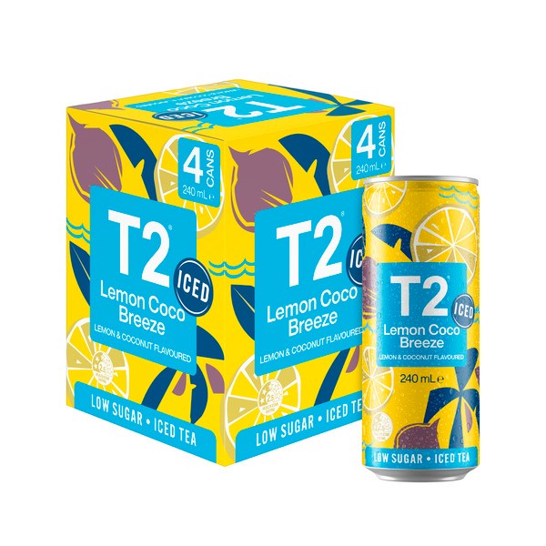 T2 Iced Tea Lemon Coco Breeze Low Sugar Ice Tea Multipack Cans 240mL x 4 Pack | 4 pack
