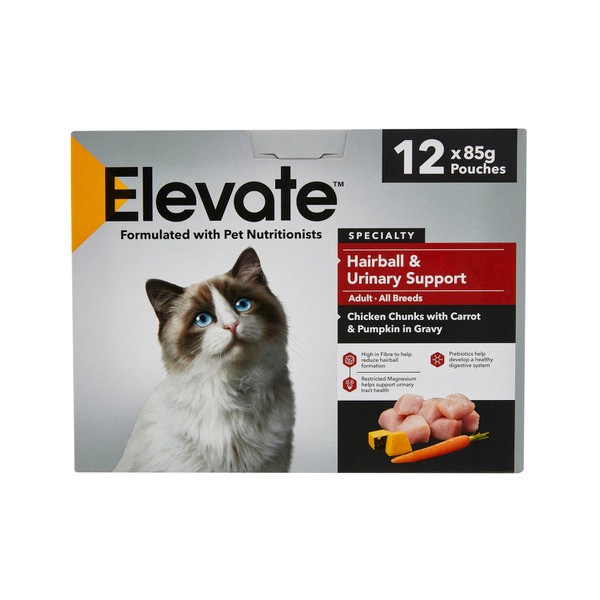 Elevate Pouch Hairball & Urinary Support Cat Food Chunks 12x85g | 12 pack