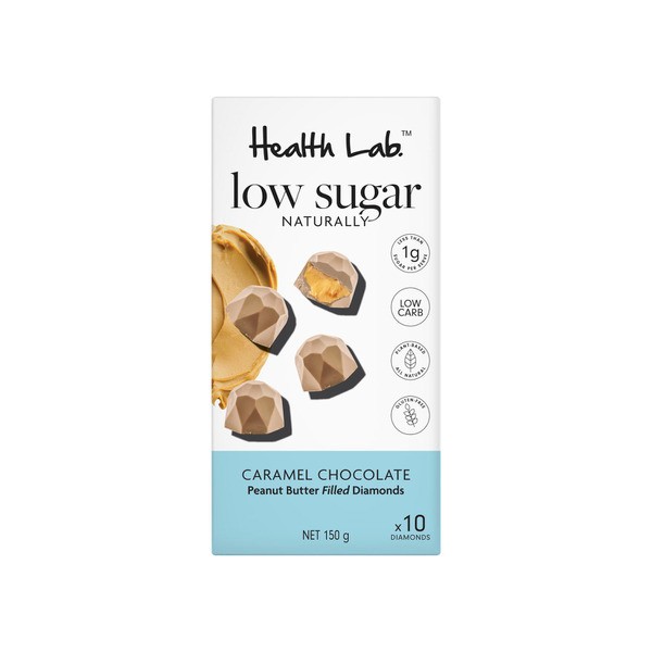 Health Lab Low Sugar Naturally Caramel Chocolate Peanut Butter Filled Diamonds | 150g