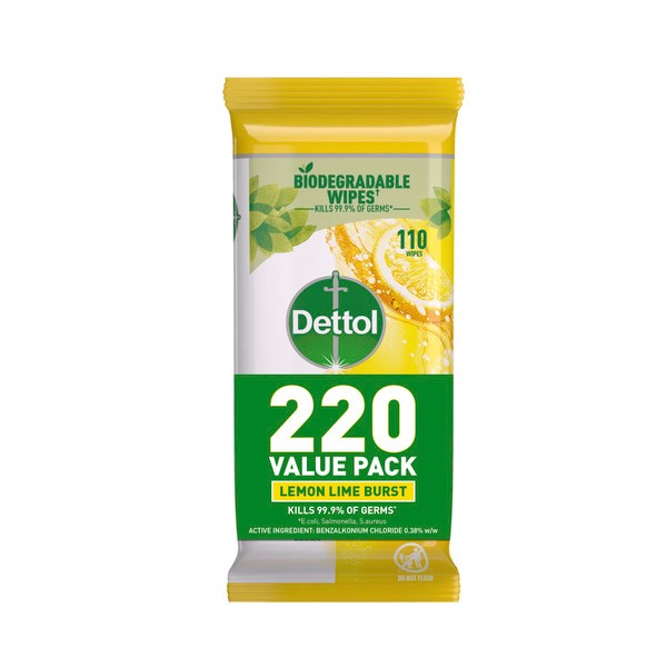 Dettol Multipurpose Disinfectant Cleaning Wipes Lemon | 220 pack