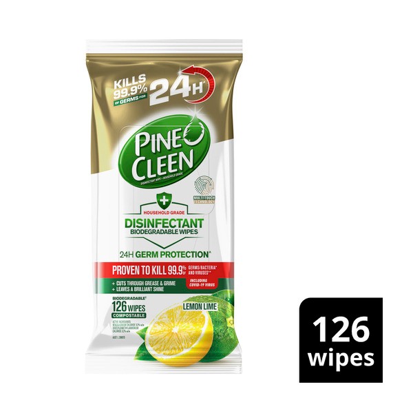 Pine O Cleen 24Hour Protection Disinfectant Wipes Lemon | 126 pack