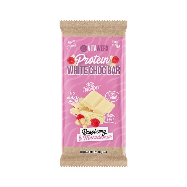 Vitawerx Protein White Chocolate Bar Raspberry & Macadamia | 100g