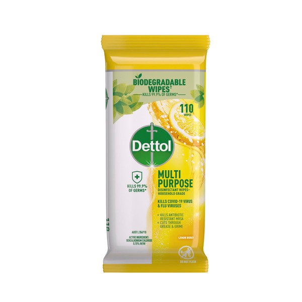 Dettol Multipurpose Disinfectant Cleaning Wipes Lemon | 110 pack
