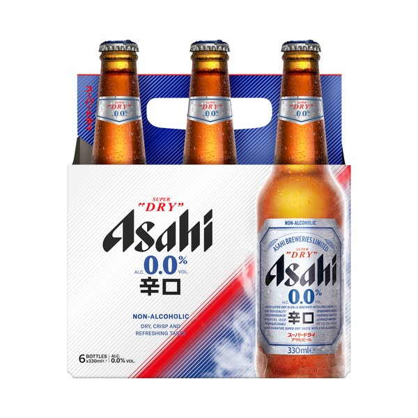 Asahi Super Dry 0% Non Alcoholic Beer Glass Bottles Multipack 330mL x 6 Pack | 6 pack
