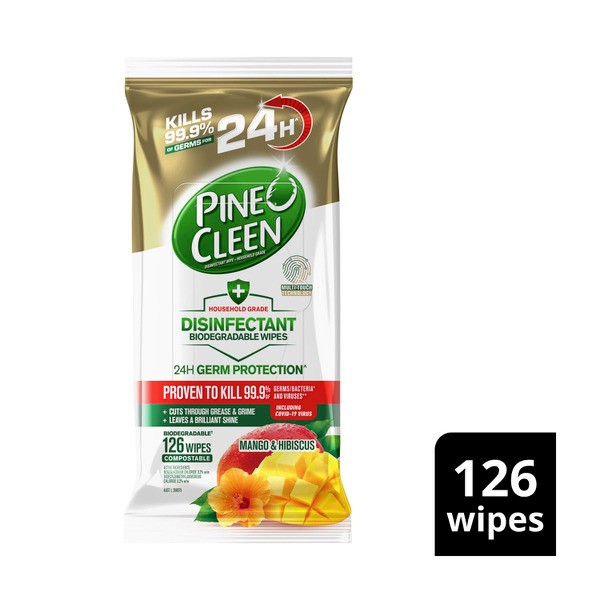 Pine O Cleen 24hour Protection Disinfectant Wipes Mango & Hibiscus | 126 pack