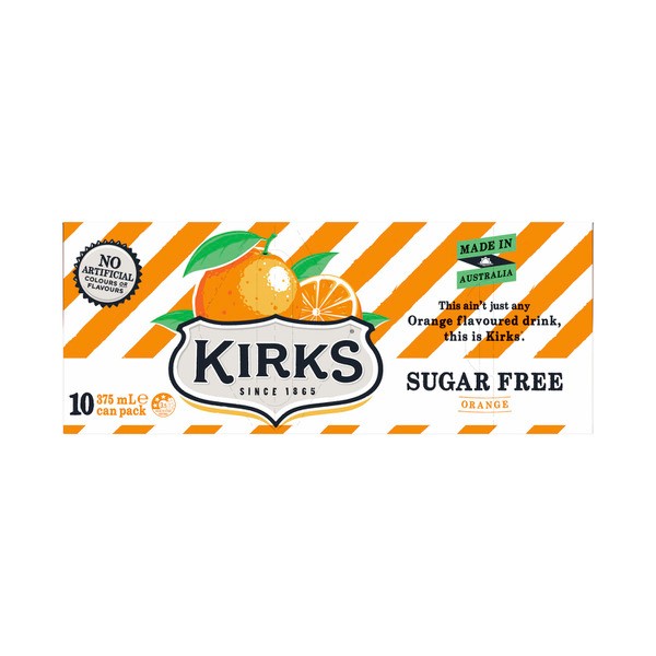 Kirks Zero Sugar Orange Soft Drink Cans 10x375ml | 10 pack