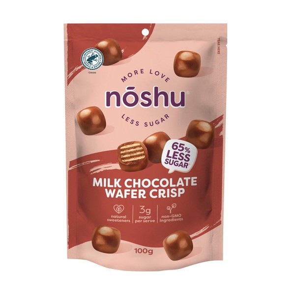 Noshu Less Sugar Bites Milk Chocolate Wafer Crisp | 100g
