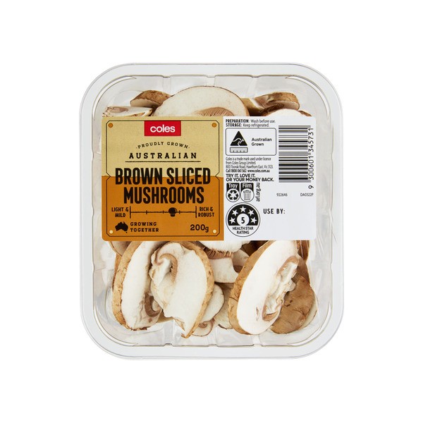 Coles Sliced Brown Mushrooms Prepacked | 200g