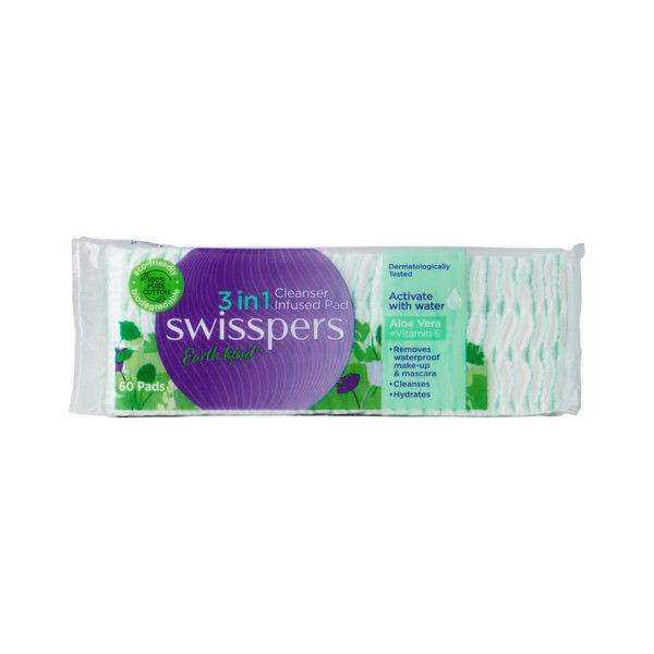 Swisspers 3 In 1 Cleanser Infused Pad Aloe Vera | 60 pack