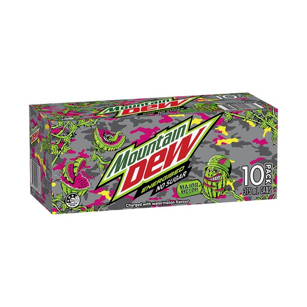 Mountain Dew Energised Sugar Free Major Melon Soft Drink Multipack Cans 375mL x 10 Pack | 10 pack