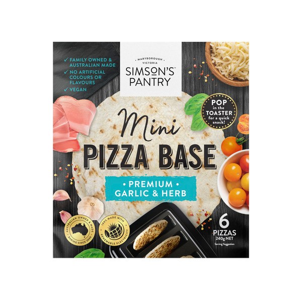 Simson's Pantry Premium Mini Pizza Bases Garlic And Herb 6 Pack | 240g