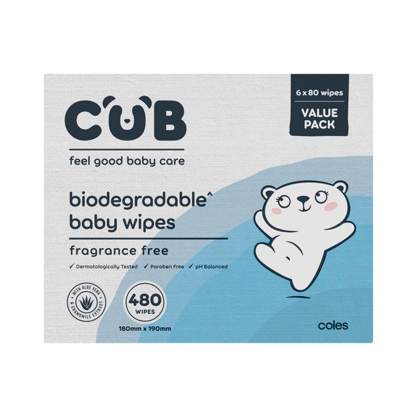 CUB Biodegradable Fragrance Free Baby Wipes | 480 pack