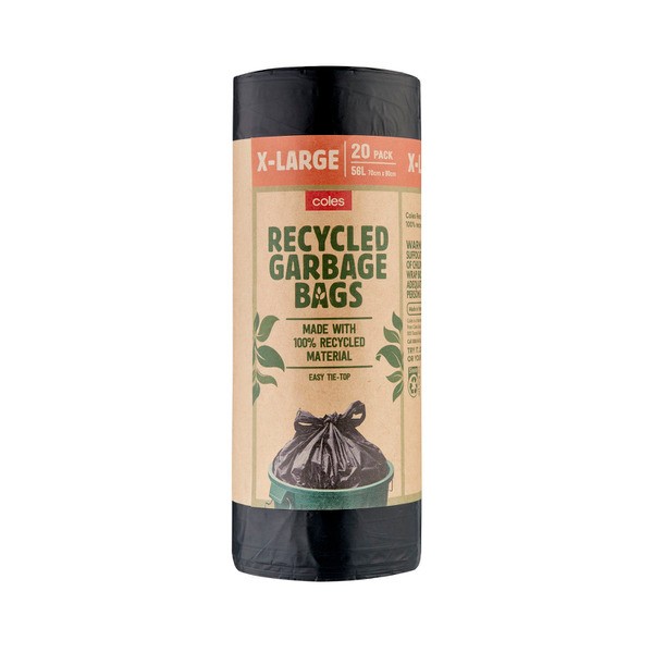 Coles Recycled Tie Top Garbage Bags | 20 pack