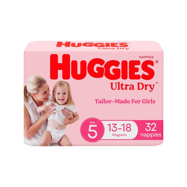 Huggies Ultra Dry Nappies Girls Size 5 (13-18kg) | 32 pack
