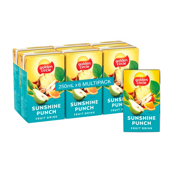 Golden Circle Sunshine Punch Fruit Drink Lunch Box Multipack Poppers 6x250mL | 6 pack