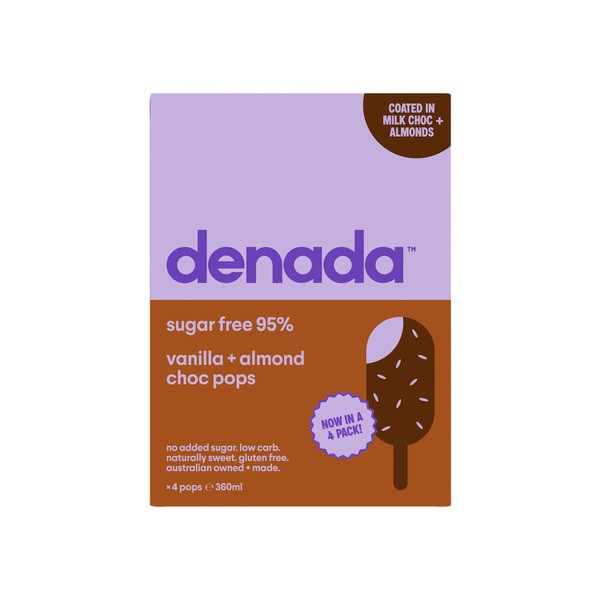 Denada Sugar Free Ice Cream Chocolate Pops Almond Vanilla 4 pack | 360mL
