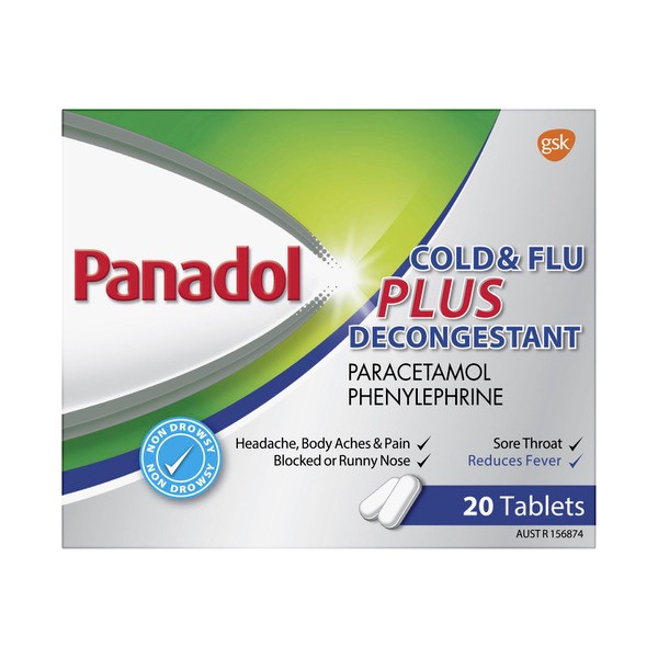 Panadol Cold and Flu Plus Decongestant Plus Paracetamol 500mg | 20 pack
