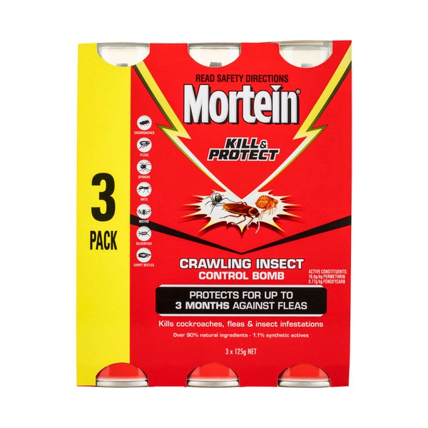 Mortein Kill & Protect Crawling Insect Control Bomb 3x125g | 3 pack