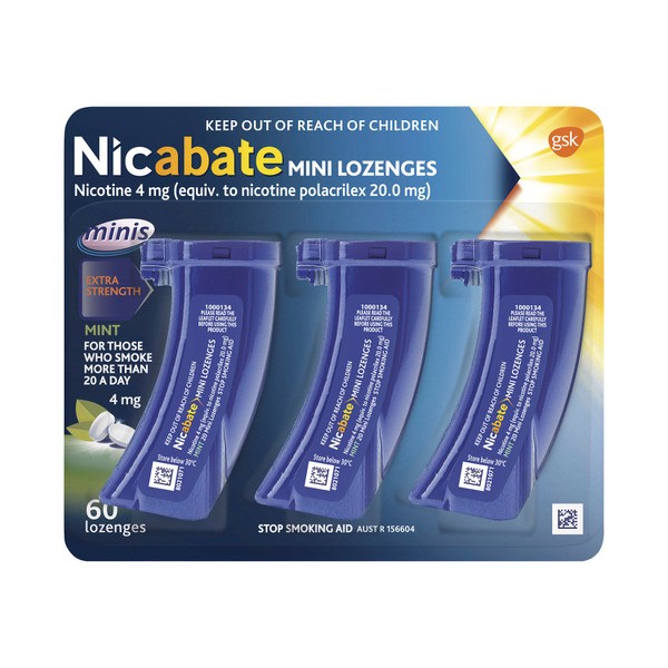 Nicabate Mini Lozenge Quit Smoking Aid Nicotine 4mg Extra Strength Mint | 60 Pack