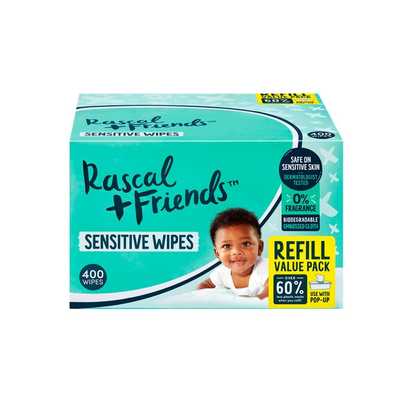 Rascal+friends Biodegradable Sensitive Wipes Refill | 400 pack