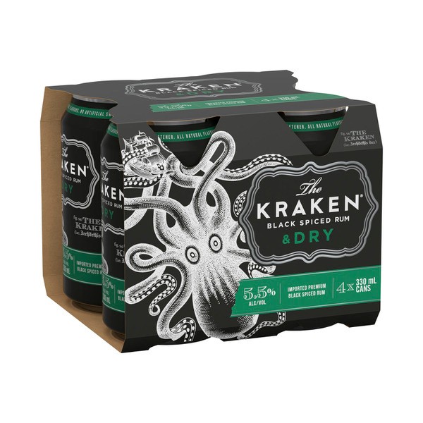 Kraken Spiced Rum And Dry Can 330mL | 4 Pack