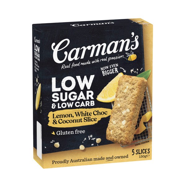 Carman's Low Sugar Low Carb Slice White Choc Lemon Coconut | 150g