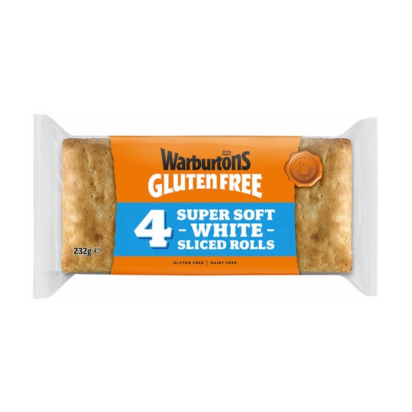 Warburtons Gluten Free Super Soft Sliced White Rolls 4 Pack | 232g