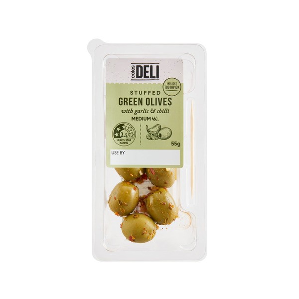Coles Green Olives With Chilli & Garlic Snack Pack | 55g