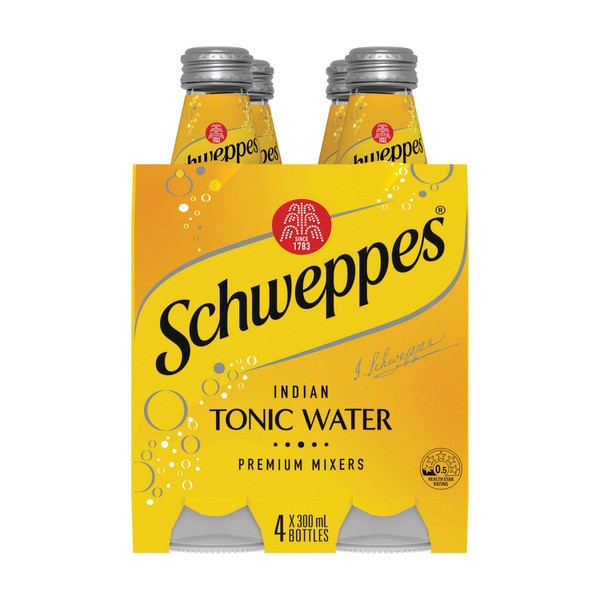Schweppes Indian Tonic Water Classic Mixers Glass Bottle Multipack 300mL x 4 Pack | 4 pack