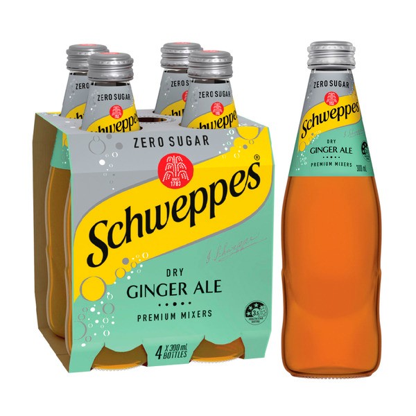 Schweppes Zero Sugar Dry Ginger Ale Soft Drink Mixers Multipack 300mL x 4 Pack | 4 pack