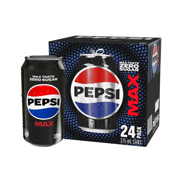 Pepsi Max No Sugar Cola Soft Drink Cans Multipack 375mL x 24 Pack | 24 pack