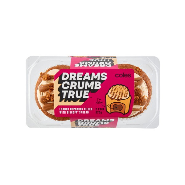 Coles Dreams Crumb True Cupcakes Filled With Biscoff | 2 pack