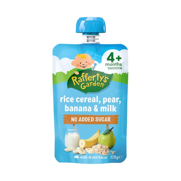 Rafferty's Garden Rice Cereal Pear Banana & Milk No Added Sugar Baby Food Pouch 4+ Months | 120g