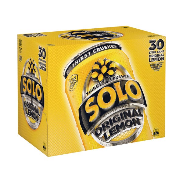 Solo Thirst Crusher Original Lemon Soft Drink Cans Multipack 375mL x 30 Pack | 30 pack