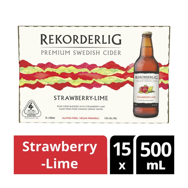 Rekorderlig Strawberry & Lime Cider Bottle 500mL | 15 Pack